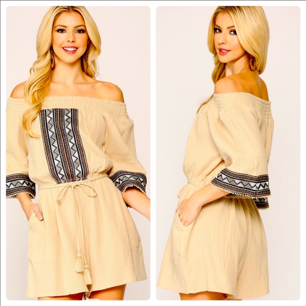 Cutest🔥Tan Romper w/stylish Trim details front